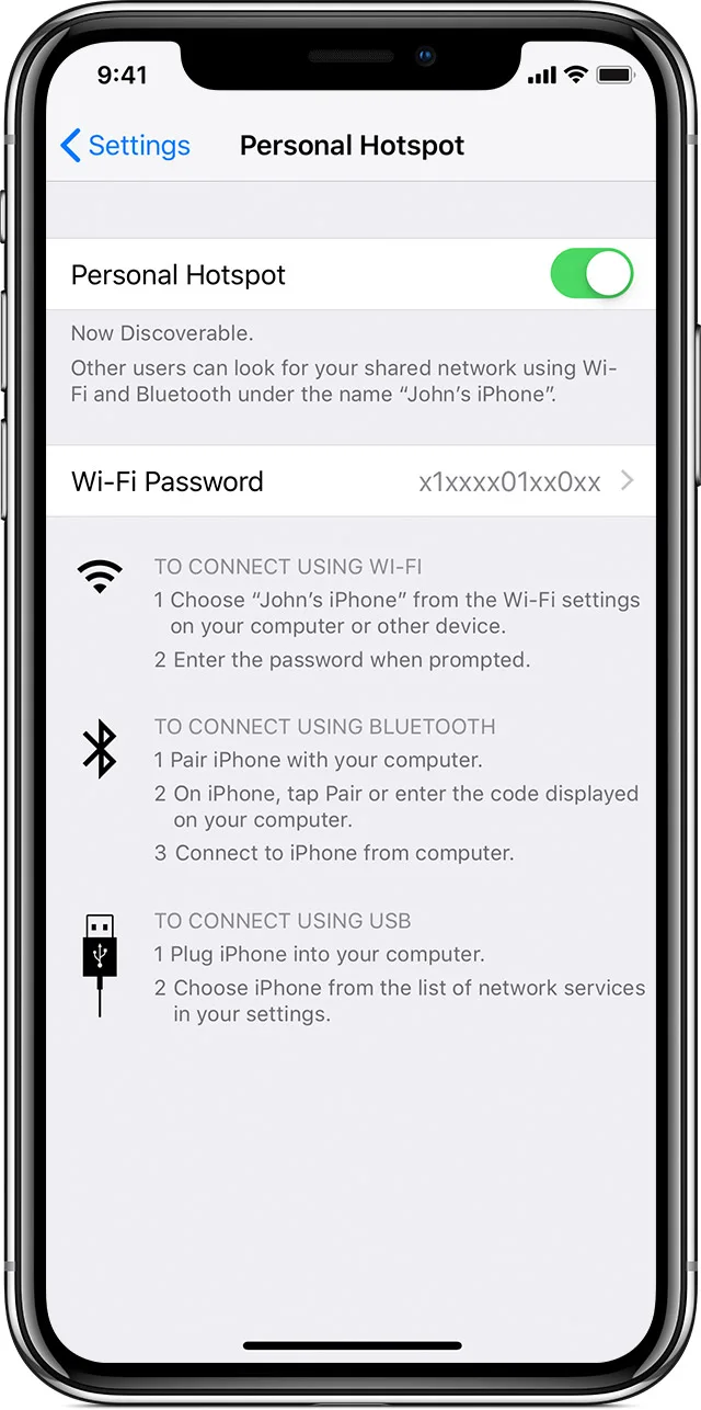 ios12 iphone x settings personal hotspot enabled