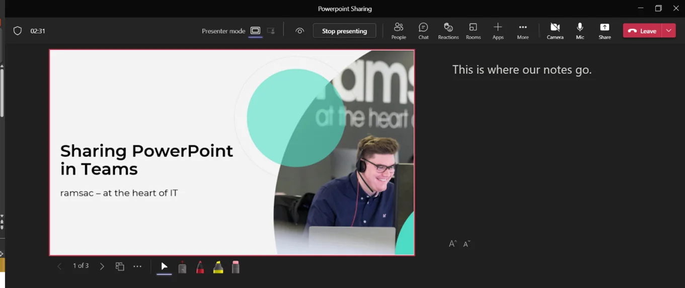 how to share presentation mode on teams